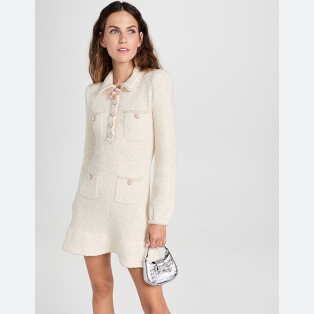 Self-Portrait Cream Sequin Knit Pearl Dress